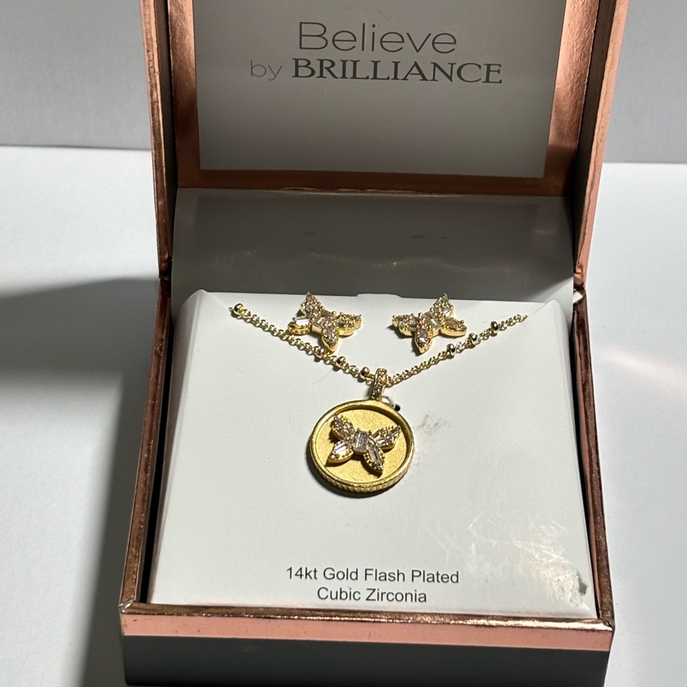 14 ktGold flash plated Butterfly Jewelry Set